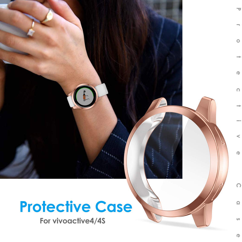 [Australia - AusPower] - EZCO 3-Pack Screen Protector Case Compatible with Garmin Vivoactive 4S 40mm, Full Coverage Soft TPU Case Protective Screen Cover Bumper Frame for Vivoactive 4S Smartwatch（Not for Other Model） Rose Gold/Silver/Clear Small-4s-40mm 