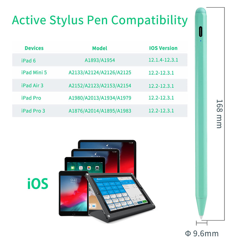 [Australia - AusPower] - Stylus for iPad Pencil 9th/8th Generation 10.2",Palm Rejection 1.5mm Replaceable Fine Tip Active Stylus Compatible with Apple Pencil for iPad Pen 10.2 Inch 9th/8th for Drawing and Sketching Green 