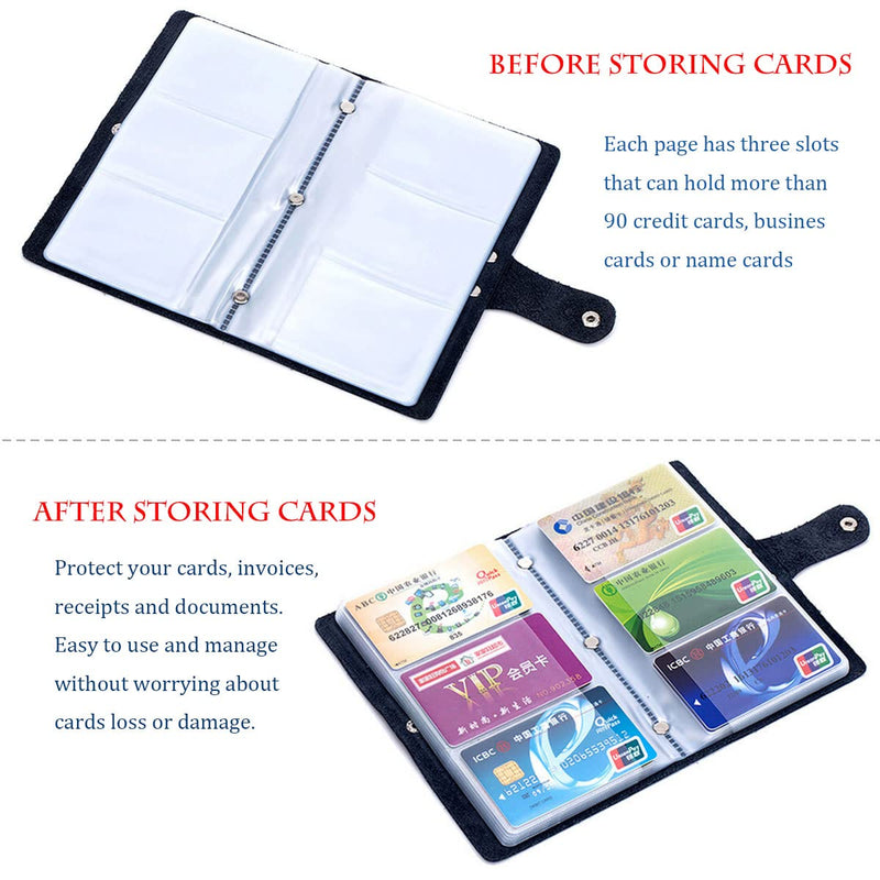 [Australia - AusPower] - Boshiho Leather Credit Card Holder Business ID Card Case Book Style 90 Count Name Card Holder Book (Blue) Blue 
