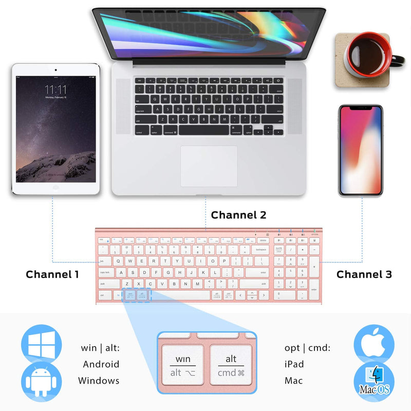[Australia - AusPower] - iClever BK10 Bluetooth Keyboard, Multi Device Keyboard Rechargeable Bluetooth 5.1 with Number Pad Ergonomic Design Full Size Stable Connection Keyboard for iPad, iPhone, Mac, iOS, Android, Windows 