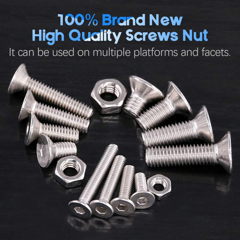 [Australia - AusPower] - Glarks 510Pcs Metric M3 M4 M5 304 Stainless Steel Flat Head Countersunk Socket Cap Bolts Screws Nuts Assortment Kit, Allen Hex Drive Flat Head Socket Cap Screws Set 