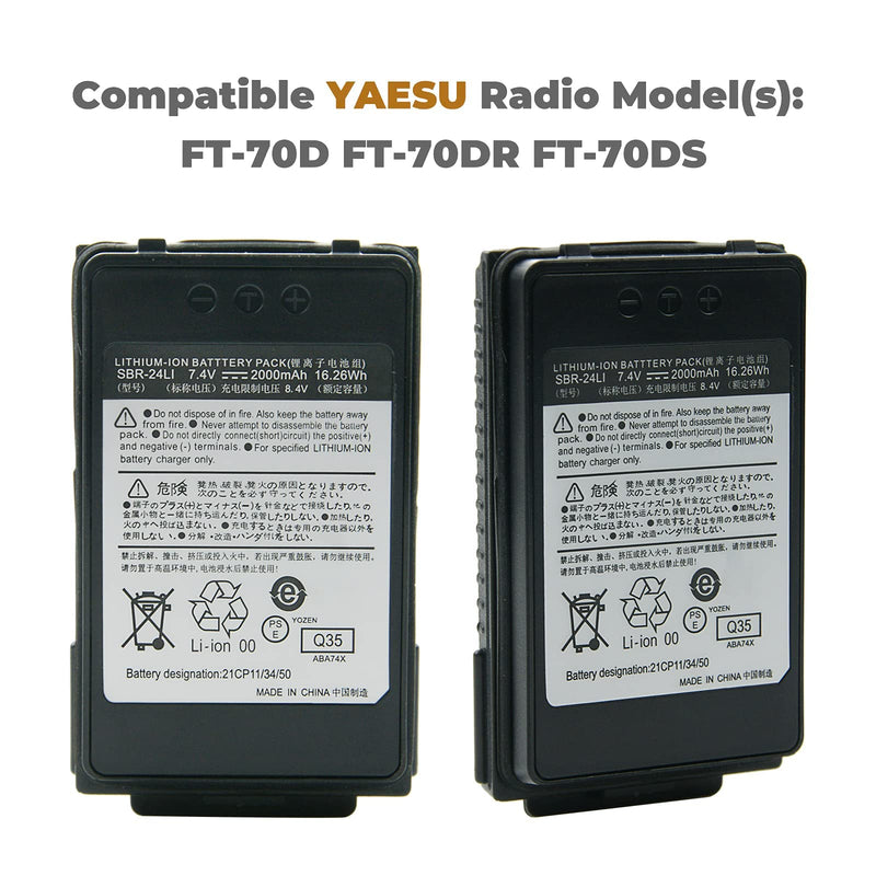 [Australia - AusPower] - 7.4V 2000mAh SBR-24Li Battery for YAESU FT-70D FT-70DR FT-70DS Two Way Radios Replacement Li-ion Battery 