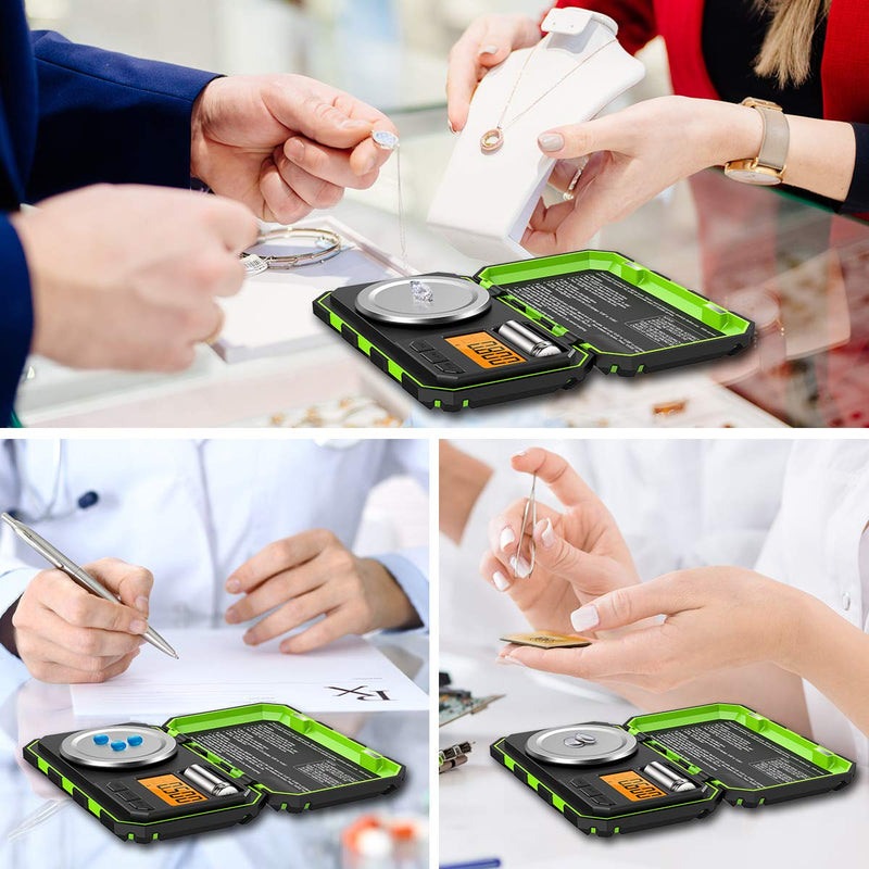 [Australia - AusPower] - (New Version) Professional Digital Mini Scale, 20g-0.001g Pocket Scale, Electronic Smart Scale with 20g calibration weight (Battery/Tweezers Included) Green 
