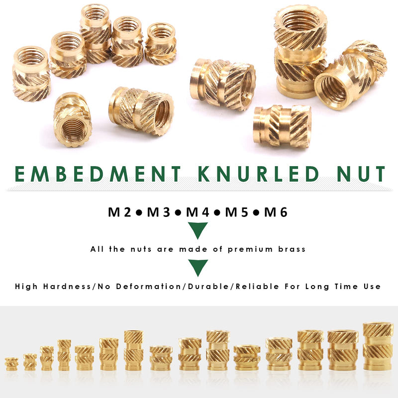 [Australia - AusPower] - Keadic 145 Pcs M2 M3 M4 M5 M6 Thread Brass Knurled Nuts Assortment Set, Female Threaded Insert Embedment Nuts, Threaded Knurled Heat Set for Printing 3D Printer and More Projects M2/M3/M4/M5/M6 