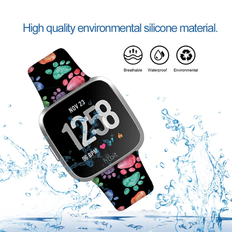 [Australia - AusPower] - DOO UC Footprints Floral Silicone Band Compatible with Fitbit Versa SmartWatch, Versa 2 and Vesra Lite SE Watch Cute Footprints Floral Silicone Sport Strap Replacement for Men Women Girls 