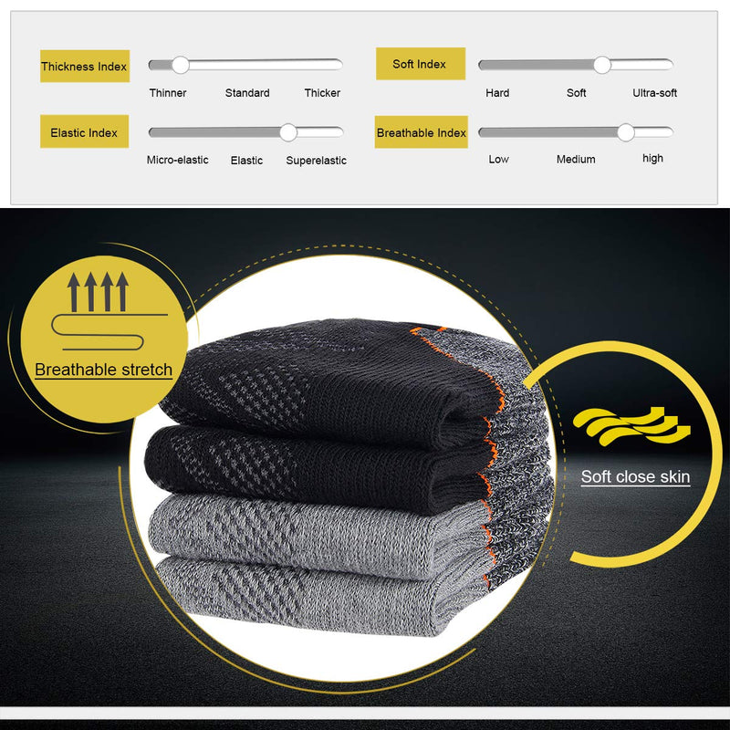 [Australia - AusPower] - FLYRUN Men's Athletic Ankle Quarter Socks Men Comfort Cushion Moisture Wicking Work Sock 6 Pack A2-grey 6 Pairs 
