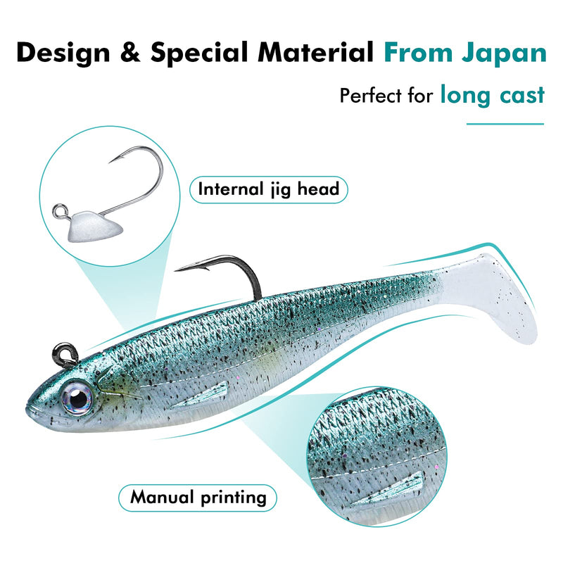 [Australia - AusPower] - TRUSCEND Pre-Rigged Jig Head Soft Fishing Lures, Paddle Tail Swimbaits for Bass Fishing, Shad or Tadpole Lure with Spinner, Premium Fishing Bait for Saltwater Freshwater, Trout Crappie Fishing 