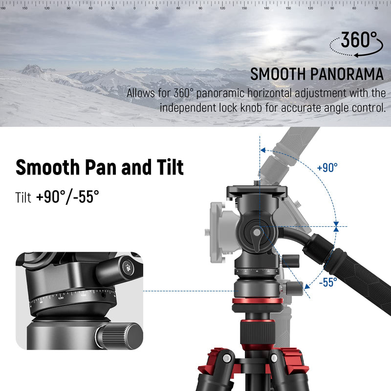 [Australia - AusPower] - NEEWER Tripod Fluid Head with +/-10° Leveling Base(37mm Dia.), Metal Pan Tilt Head with Arca Type QR Plate, Telescopic Handle for Compact Video Camera DSLR Camera, Max Load 8.8lb/4kg, GM27 