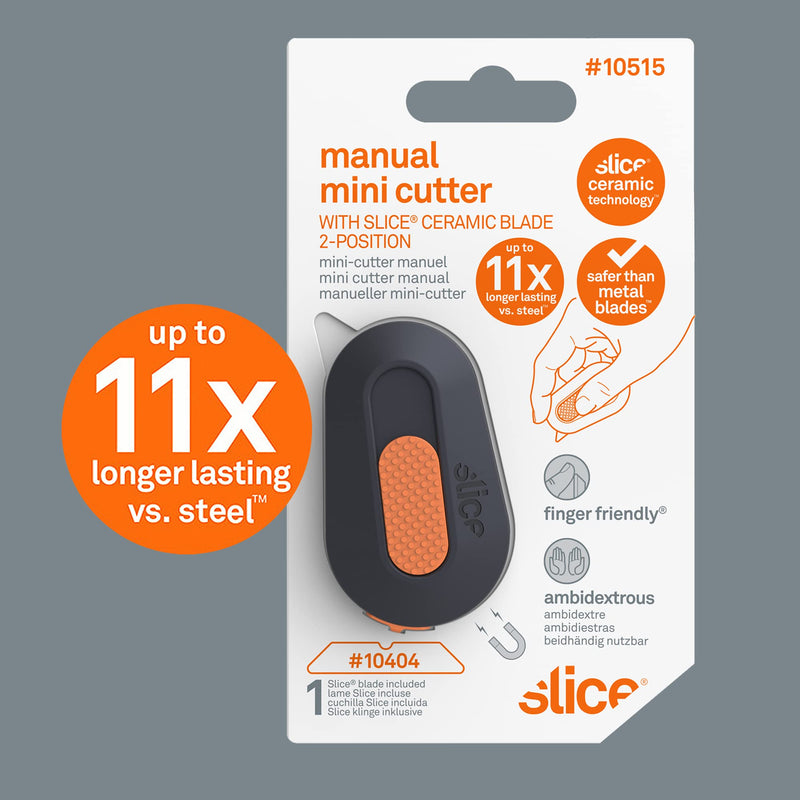 [Australia - AusPower] - Slice 10515 Mini Box Cutter, Ceramic Blade Locks Into Position, Right or Left Handed Mini Cutter, Keychain Box Opener, Magnetic, Finger Friendly and Safe Package Opener, Blade Stays In Position 1 Pack Blade Locks in 