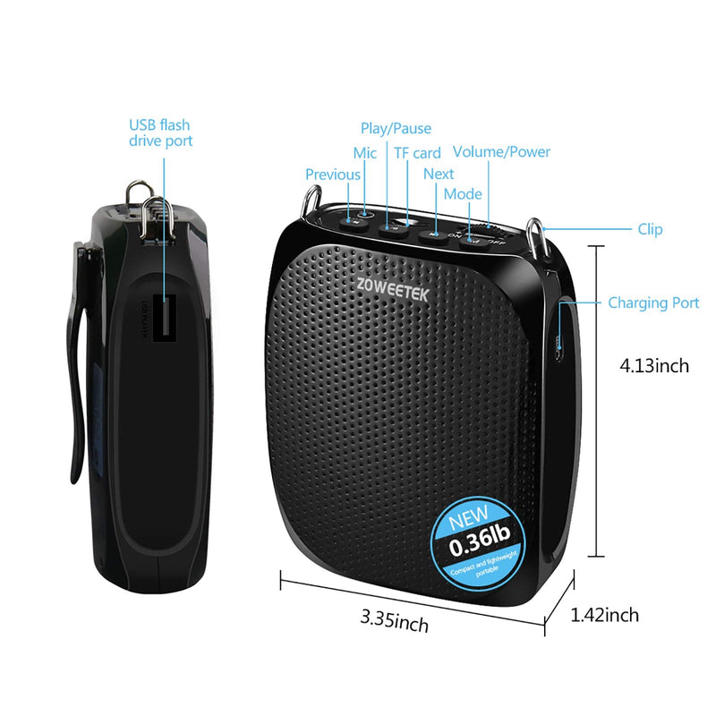 [Australia - AusPower] - ZOWEETEK Portable Rechargeable Mini Voice Amplifier with Wired Microphone Headset and Waistband, Supports MP3 Format Audio for Teachers, Singing, Coaches, Training, Presentation, Tour Guide 