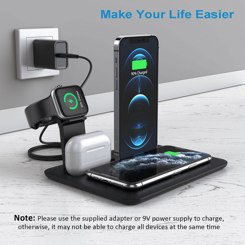 [Australia - AusPower] - CHUYI 4 in 1 Wireless Charger Station Dock for iPhone 13/13 Pro/13 Pro Max/12/12 Pro/12 Pro Max/11/11 Pro/11 Pro Max/XS Max/XR/XS/8/7, AirPods and Other Type C Phones (Without Watch Magnetic Charger) Black Charger 