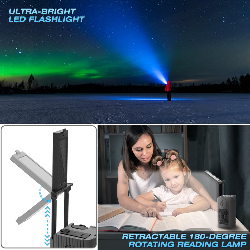 [Australia - AusPower] - Nitigo Emergency Radio 4000mAh Solar Hand Crank AM/FM/NOAA Portable Weather Radio with Phone Charger, LED Flashlight, Reading Lamp, SOS Alarm, Headphone Jack for Indoor Outdoor Emergency, USB Charged Gray 