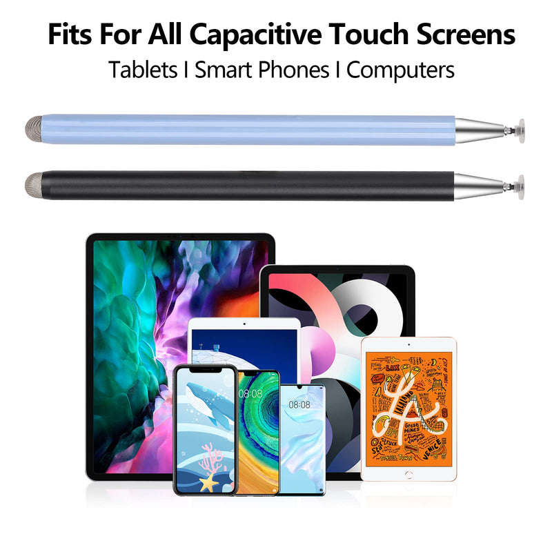 [Australia - AusPower] - Capacitive Stylus Pens for Touch Screens, Disc Stylus Pencil with Magnetic Cap, Compatible with Apple/iPhone/ipad pro/Mini/Air/Android/Surface All Universal Touch Screens (2 Pcs) Black/Blue 