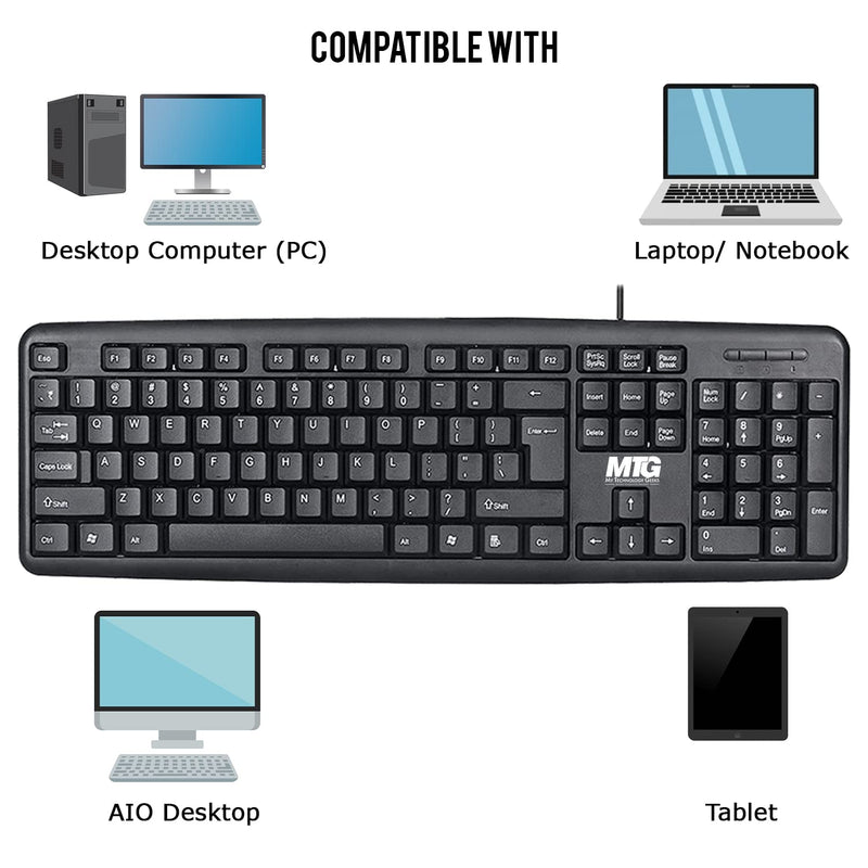 [Australia - AusPower] - MTG Full Size Wired Computer Keyboard, with 5ft USB-A Cable, 104-keys, Foldable Legs and noiseless Key, Compatible with PC, Laptop and Windows 7/8/10/11 