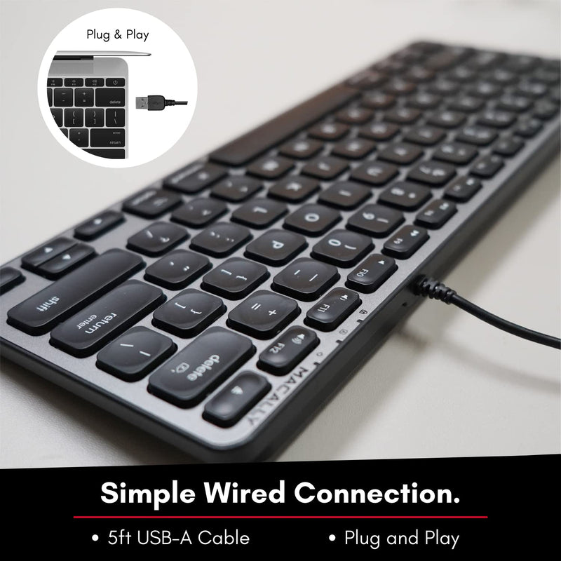 [Australia - AusPower] - Macally Backlit Mac Keyboard Wired - The Perfect Size and Lighted - Slim and Compact Apple Keyboard with 3 Level Brightness LED Keys - Small Wired Keyboard for Mac, MacBook Pro/Air, iMac (Space Gray) 