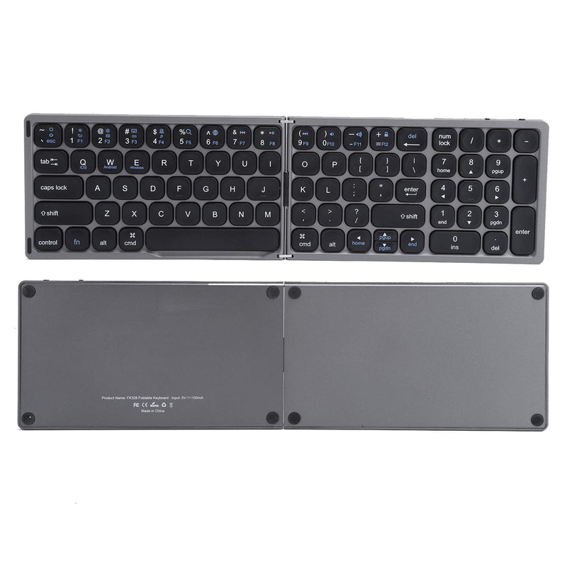 [Australia - AusPower] - Foldable Bluetooth Keyboard,Portable Bluetooth Keyboard with Numeric Keypad, Ultra‑Thin Rechargeable Full Size Folding Keyboard Compatible for Tablet Laptop Smartphone(Black) black 