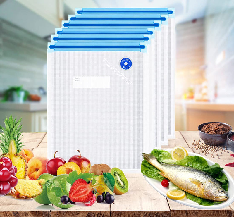 [Australia - AusPower] - vacuum sealer bags for food，20 Vacuum Sealer Reusable BPA Free Food Bags (13.5x10 in) Vacuum Zipper Bags 2 Seal Clips 5 Replaceable Air Valves Anova Food Storage Food Vacuum Bags for Joule Cookers 