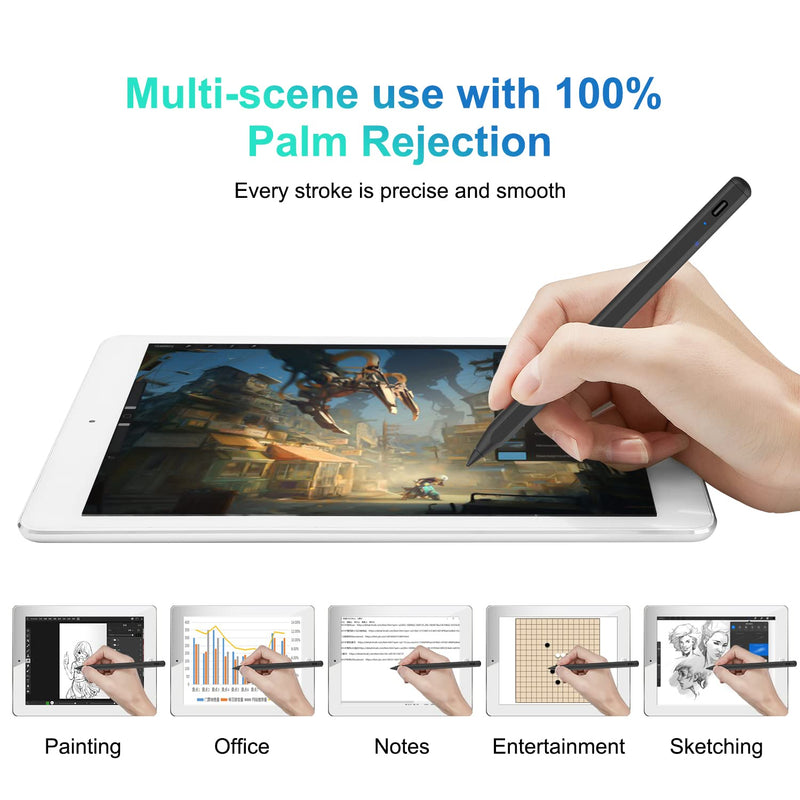 [Australia - AusPower] - SAINTLAND Stylus Pen for iPad with Palm Rejection,Compatible with Apple iPad (2018-2021) iPad Pro (11/12.9 Inch),iPad 6/7/8th Gen,iPad Mini 5th Gen,iPad Air 3rd/4th Gen for Precise Writing/Drawing BLACK 