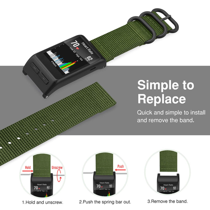 [Australia - AusPower] - MoKo Watch Band Compatible with Garmin Vivoactive HR, Fine Woven Nylon Adjustable Replacement Strap with Metal Buckle for Garmin Vivoactive HR Sports GPS Smart Watch - Army Green 