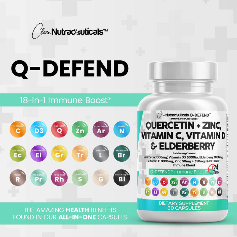 [Australia - AusPower] - Quercetin 1000mg Zinc 50mg Vitamin C 1000mg Vitamin D 5000 IU Bromelain Elderberry - Lung Immune Defense Support Supplement Adults with Artemisinin, Sea Moss, Echinacea, Garlic Immunity Allergy Relief 1 
