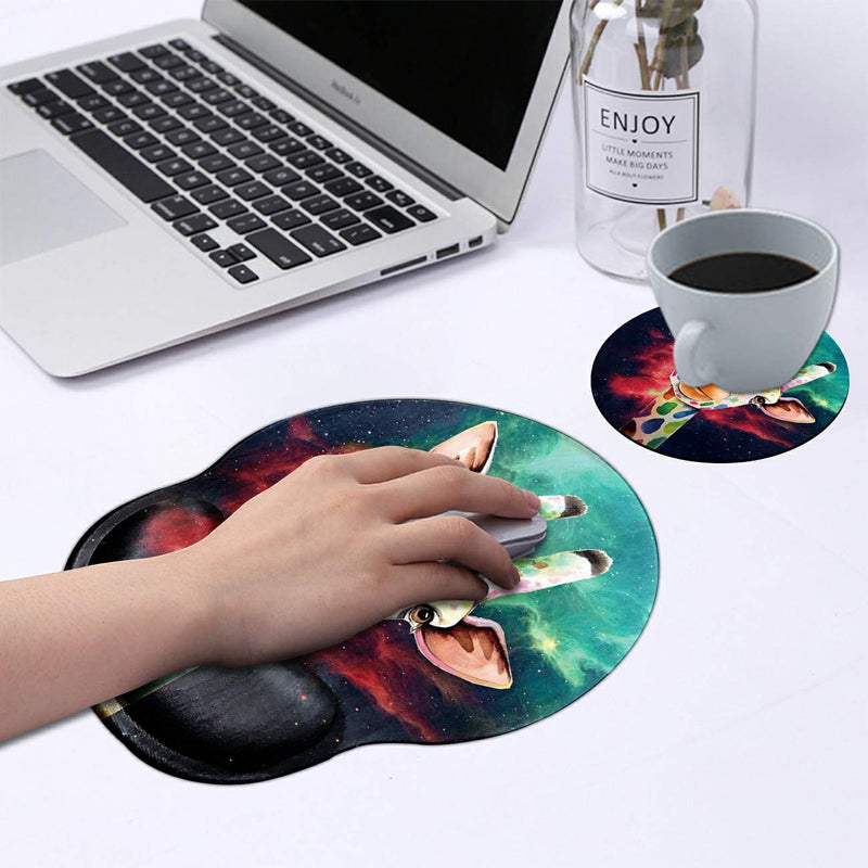 [Australia - AusPower] - Gaming Mouse Pad with Wrist Support, BFSEROBJ Colorful Giraffe Pattern Custom Design Cute Mousepad,Pain Relief Wrist Mouse Pads for Computer Laptop Home Office with Coasters 