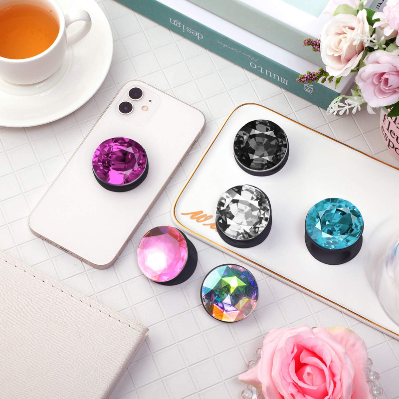 [Australia - AusPower] - 6 Pieces Plastic Disco Crystal Phone Grip Collapsible Crystal Phone Grip Holder Adhesive Foldable Expanding Finger Stand Holder Kickstand Grip for Smartphone and Tablets Eye-catching Colors 