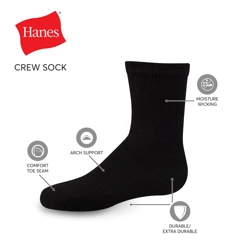 [Australia - AusPower] - Hanes Boys' Extra Durable Crew Socks 12-Pack Small Black 