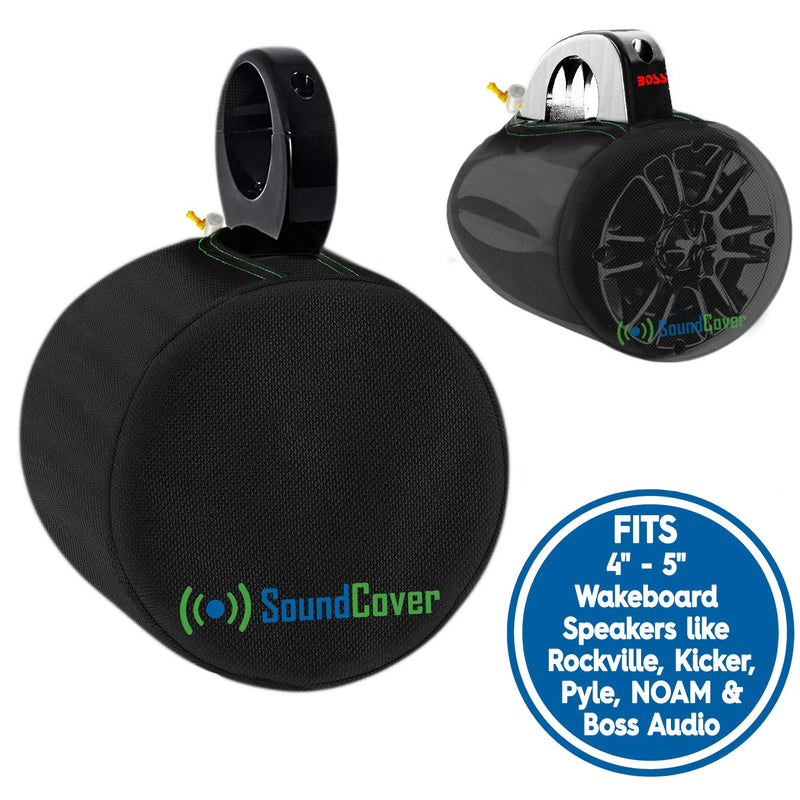 [Australia - AusPower] - 2 Black Heavy Duty Marine Speaker Covers for Round 4" and 5" Boat ATV Wakeboard Tower Pod Speakers - Fits Boss, Rockville, Kicker, Pyle & NOAM NUTV5 Speakers, Sold in Pairs (H 7.9" x W 7.9" x D 8.3") 