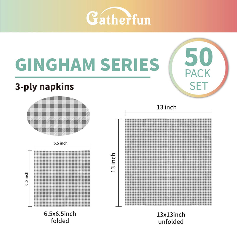 [Australia - AusPower] - Gatherfun Disposable Paper Napkins Grey and White Gingham for Dinner Picnic and Parties (Pack of 50) Gray Plaid 50 Count (Pack of 1) 