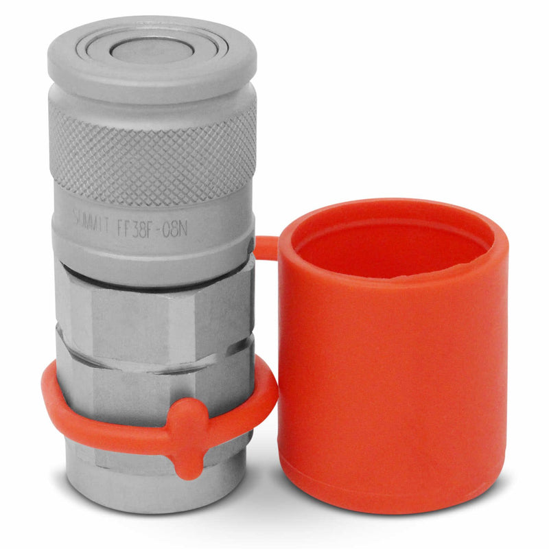 [Australia - AusPower] - 3/8" Flat Face Hydraulic Quick Connect Coupler Set w/Dust Caps, 3/8" NPT Thread 