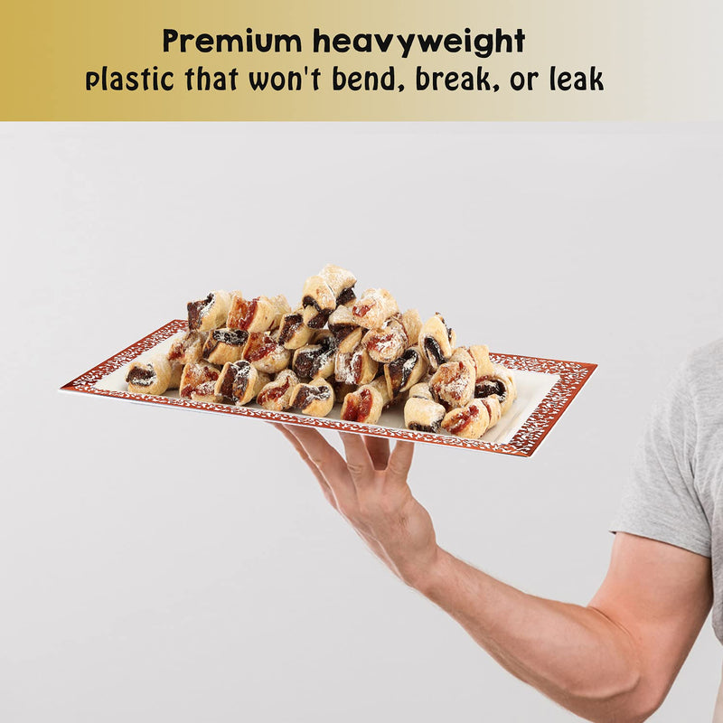 [Australia - AusPower] - Yumchikel-Decorative Plastic Serving Tray & Platter Set (4pk) - Rose Gold Disposable Party Trays & Platters for Food - Weddings, Upscale Parties, Dessert Table, Cupcake display -14"x7.5" inches 