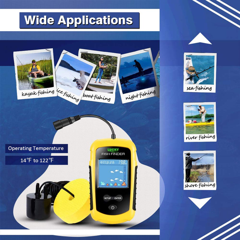 [Australia - AusPower] - LUCKY Kayak Portable Fish Depth Finder Water Handheld Fish Finder Sonar Castable Kayak Boat Fishfinder Transducer Fishing LCD Display FFC1108 