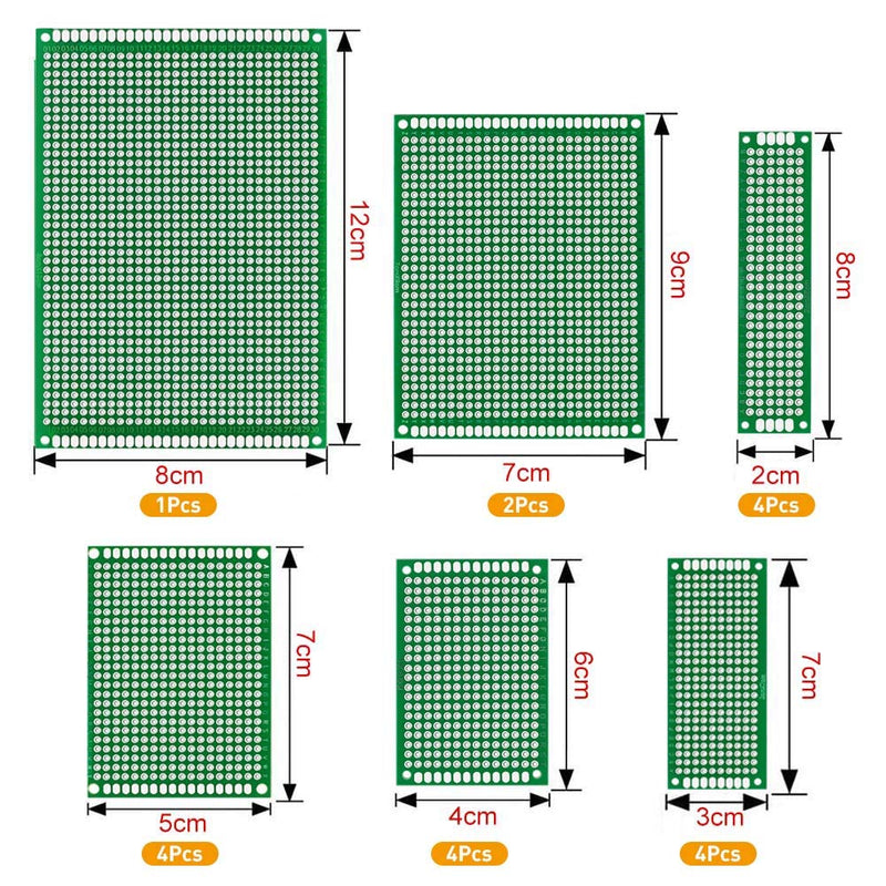 [Australia - AusPower] - WayinTop PCB Board Kit, Double Sided Prototype Boards 6 Sizes 40 Pin 2.54mm Male/Female Header Connector 2/3Pin Screw Terminal Blocks and Resistor 10-1M Ohm 5mm Led Diodes Tactile Cap Switch 