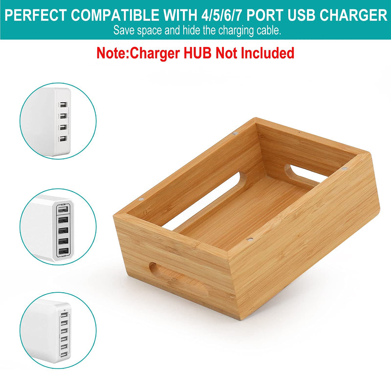 [Australia - AusPower] - Bamboo Charging Station Organizer, Desktop Docking Station Holder, Compatible with Earbuds, Smart Watch, Cell Phone, Tablet (Included 6 Charging Cables, No Power Supply) Without HUB 
