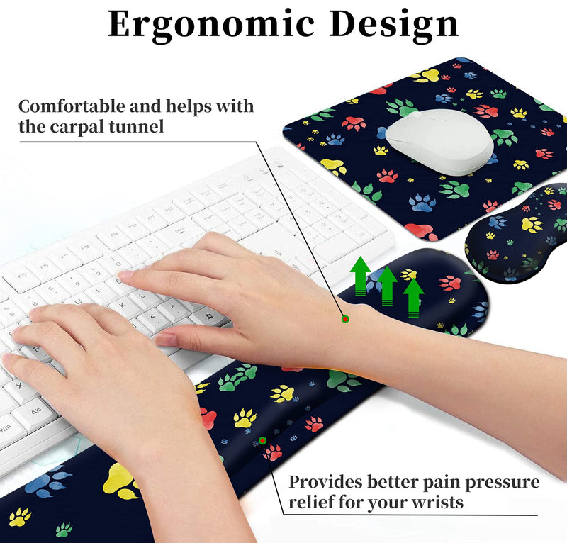 [Australia - AusPower] - Keyboard Wrist Rest + Mouse Pad + Mouse Wrist Support Cushion + Coffe Coaster Set (4Pcs),Memory Foam,Ergonomic Mouse Keyboard Pad Set for Home Office Computer Laptop-Wolf paw Print Wolf Paw Print keyboard mouse pad 4pcs 