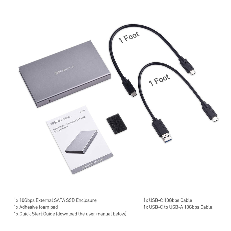 [Australia - AusPower] - Cable Matters Premium Aluminum 10Gbps Gen 2 USB C Hard Drive Enclosure for 2.5" SSD/HDD with USB-C and USB-A Cables - Thunderbolt 4 / USB4 / Thunderbolt 3 Port Compatible with MacBook Pro, MacBook Air 