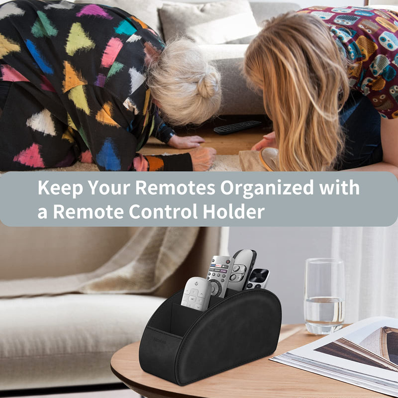 [Australia - AusPower] - Remote Control Holder with 5 Compartments, KENOBEE Anti-slip Desktop Caddy Storage Organizer for Remote Controllers, Office Supplies, Makeup Brush, Media Accessories, Black 