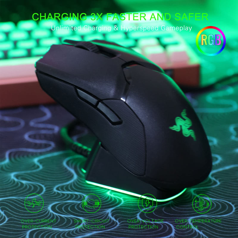 [Australia - AusPower] - Mouse Charging Dock for Razer Wireless Mouse Viper Ultimate Naga pro DeathAdder V2 Pro and Basilisk Ultimate Magnetic Charging RGB Lights Status Indicator Gecko Feet (RGB) 