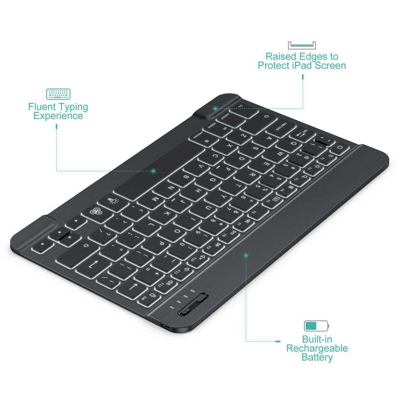 [Australia - AusPower] - TECURS Bluetooth Keyboard and Mouse Combo for iPad, 7-Color Backlit Rechargeable Wireless Keyboard & Mouse Compatible with iPad 9th/8th Gen, iPad Pro/Air/Mini and ipadOS 13 and Above, Black 