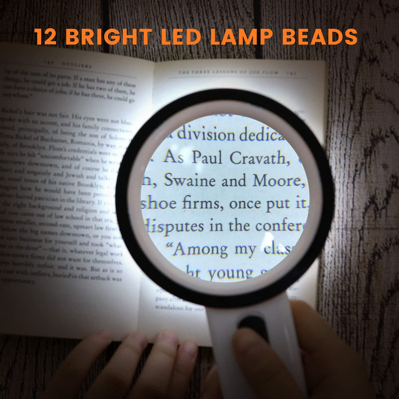 [Australia - AusPower] - AIXPI Magnifying Glass with Light, 30X Handheld Large Magnifying Glass 12 LED Illuminated Lighted Magnifier for Macular Degeneration Seniors Reading Inspection Coins Jewelry 