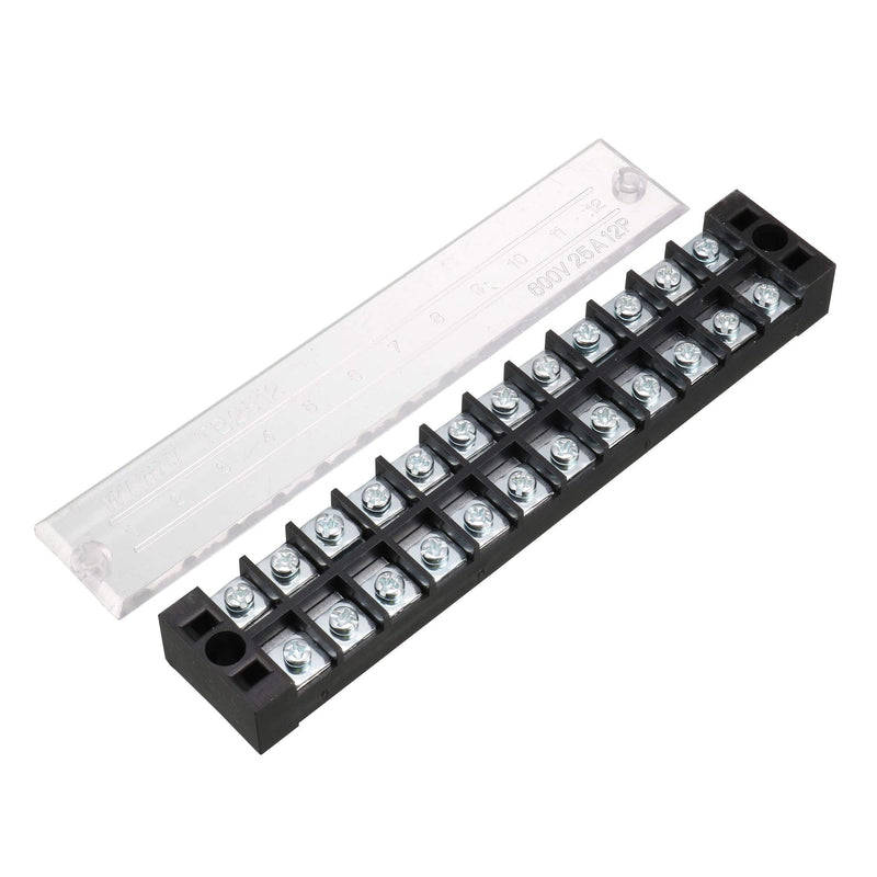 [Australia - AusPower] - uxcell a13052800ux0615 600V 25A Double Rows 12P 12 Positions Covered Barrier Screw Terminal Block 