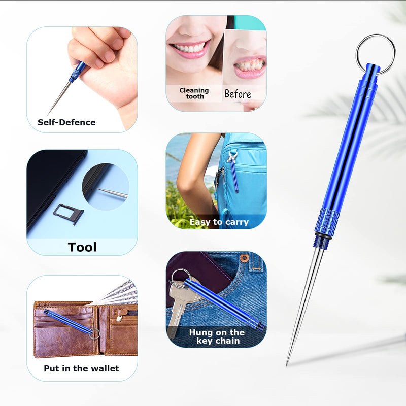 [Australia - AusPower] - 5 Pieces Portable Titanium Toothpicks Metal Pocket Toothpick with Protective Holder Stainless Steel Toothpick Reusable Toothpicks with Key Ring Pocket Toothpicks for Picnic Camping Traveling (Blue) 