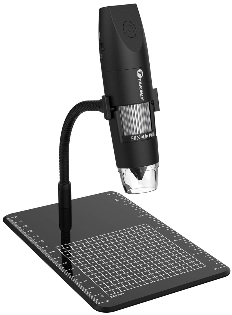 [Australia - AusPower] - Wireless Digital Microscope Handheld USB HD Inspection Camera 50x-1000x Magnification with Flexible Stand Compatible with iPhone, iPad, Samsung Galaxy, Android, Mac, Windows Computer (Black) 