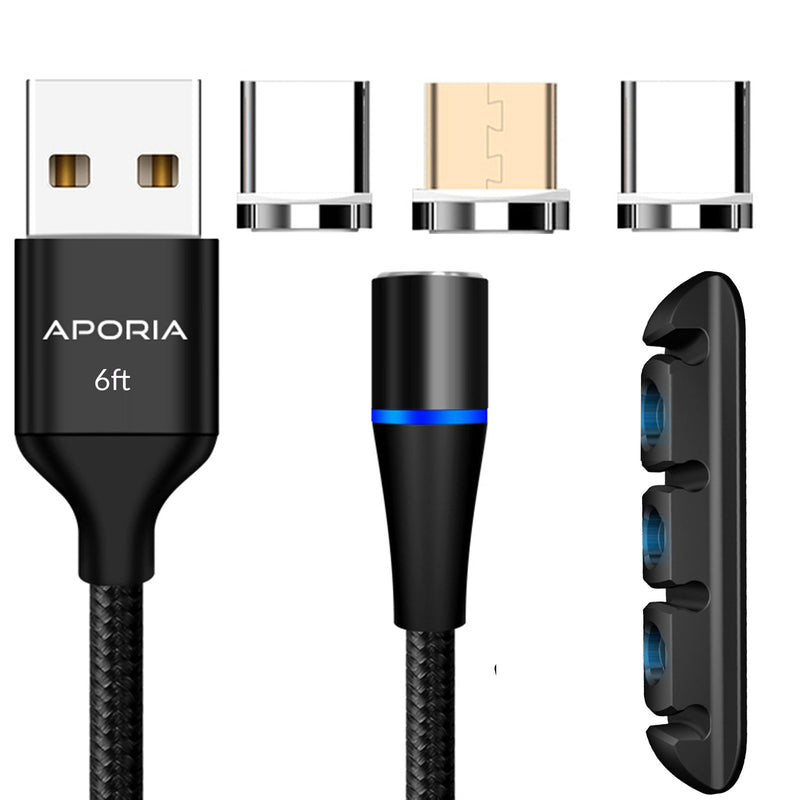 [Australia - AusPower] - Magnetic Charging﻿ 7PIN 6ft (2m) USB Cable and 3-in-1 Combo Tips | Fast Charging and Data Transfer | Cell Phone USB Charging Cable 6.6ft (2m) - Aporia ([3-Pack] Black 6ft +Red/Blue 3ft + Storage) [3-Pack] Black 6ft +Red/Blue 3ft + Storage 
