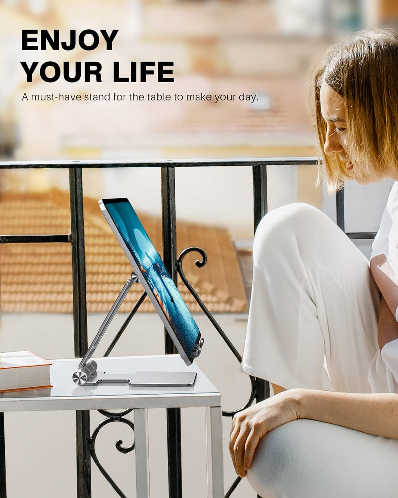 [Australia - AusPower] - Anozer Tablet Stand, Adjustable & Foldable Aluminium iPad Stand, Compatible with 2022 iPad Air 5/4,iPad Mini 6/5,iPad 10.2,iPad Pro 12.9/11, Portable Monitor, Surface Pro,Phones (4-13 inch)-Silver Silver 