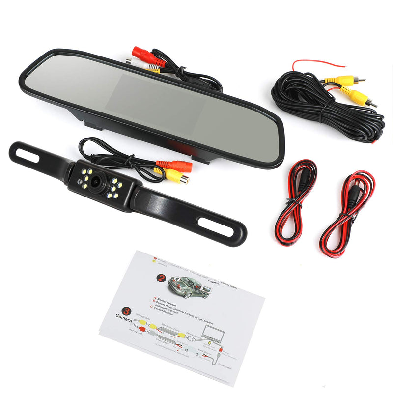 [Australia - AusPower] - Peojek Backup Camera and Monitor Kit, 4.3" Car Vehicle Rearview Mirror Monitor for Car Reverse Camera Waterproof Car Rear View Camera with 9 LED Night Vision (4.3" Backup Camera) 4.3" Backup Camera 