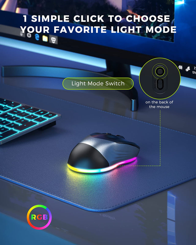 [Australia - AusPower] - Wireless Mouse, Jiggler Mouse for Laptop - LED Mouse Rechargeable Computer Mice Mouse Mover Undetectable Random Movement with On/Off Button Keeps Computer Awake - Black&Grey Black & Grey Mouse 