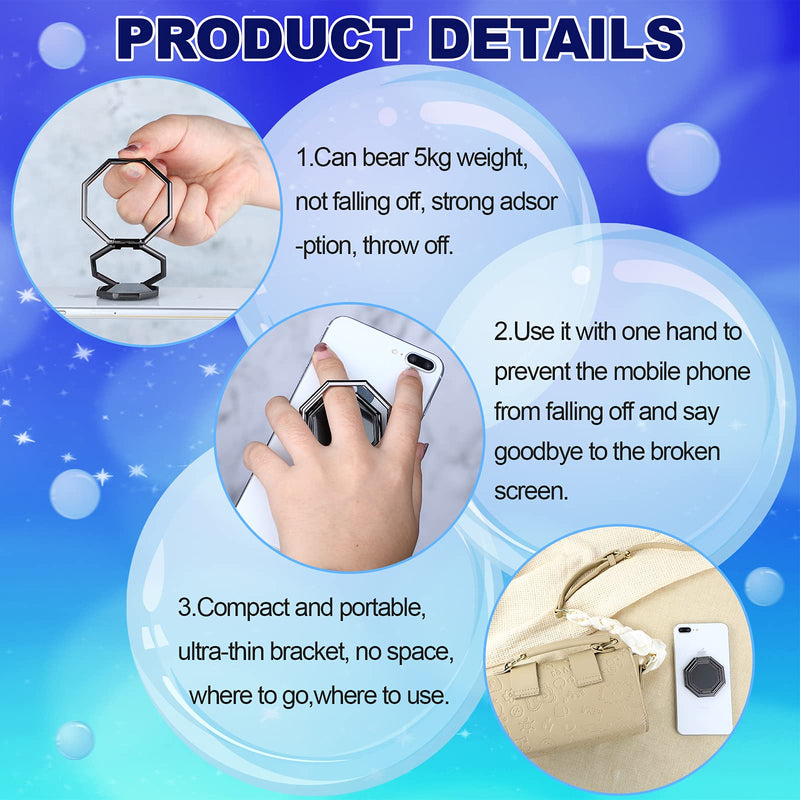 [Australia - AusPower] - 3 Pieces Cellphone Ring Holder Foldable Finger Kickstand 360° Rotation Cell Phone Stand Adjustable Phone Holder for Desk, Magnetic Car Mount, Phone Back Grip, 3 Colors 