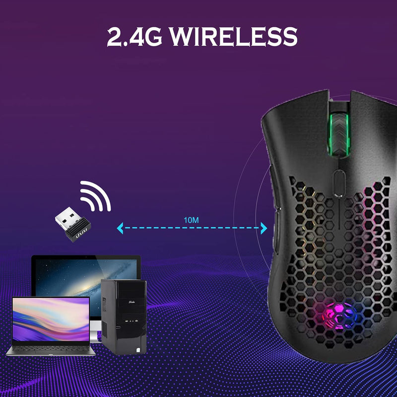 [Australia - AusPower] - Wireless Gaming Mouse, USB Mouse Gaming with Honeycomb Shell , RGB Chroma Backlit Mouse, Hyperspeed Comfortable Grip Ergonomic Optical Mice for PC Computer Laptop 