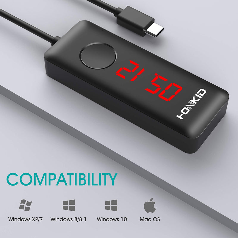 [Australia - AusPower] - HONKID Mouse Jiggler USB C with LCD Timer ,Mouse Mover Jiggler with 3 Realistic Random Movements and Memory Function,Simulate Mouse Move to Keep Laptop Awake USB-C Port 